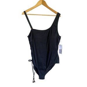 New! LYSA Swim UPF50% 2X Ribbed Braided Lace Up Sides One Piece Swimsuit Convert